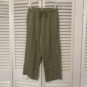 Kenar size small 100% Linen Army Green Lagenlook Wide Leg Pants